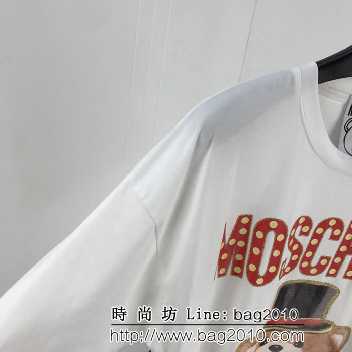 MOSCHIN莫斯奇諾 2019ss 限定款 OS寬鬆版 白色短袖 金邊禮服卡通泰迪聖誕小熊 原版奧戴爾面料 ydi2458